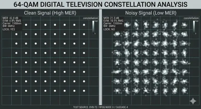 Digital TV constellation map Impact of source noise on MER