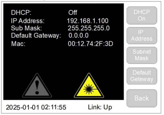 Touch Screen EDFA IP ADDRESS